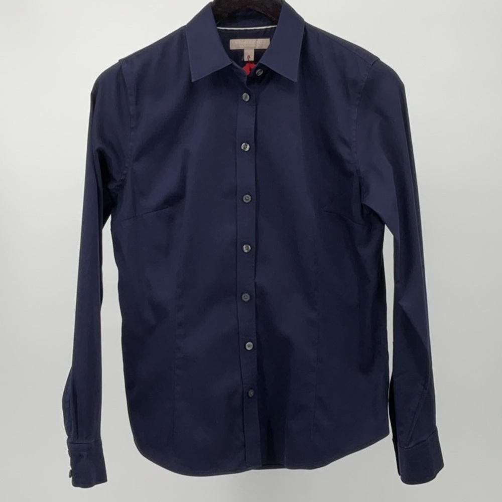 Banana Republic Button Front Shirt Navy Size 8 Stretch Cotton Tailored Fit - Picture 4 of 12